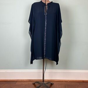 Elegant Navy Blue Sheer Poncho Dress